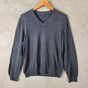 Van Heusen Sweater Men Large Gray V Neck Long Sleeve Casual Pullover Lightweight